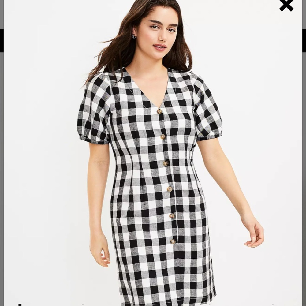 NWT loft black white buffalo plaid gingham button down dress